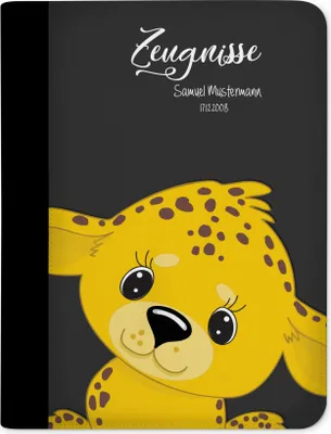 Produktbild von Zeugnismappe, Dokumentenmappe, Ordner A4, Leopard Schwarz mit Klarsichthüllen