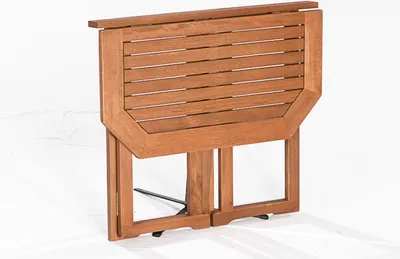 A wooden folding table shown from the front.