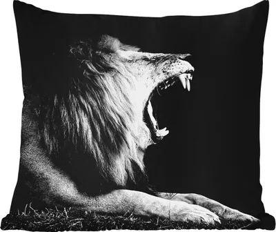 Produktbild von MuchoWow® Outdoor Kissen - Löwe - Wildtiere - Gras - Schwarz - Weiß - 60x60 cm - Wetterfest - Lounge Kissen - Dekoration - Schlaf Kissen