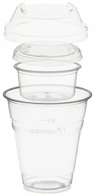 Produktbild von 100x Trinkbecher 300ml + Domdeckel + 90ml Einsatzbecher stapelbar aus PLA