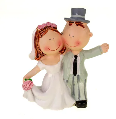 Produktbild von Hochzeitspaar Figur Tischdeko 9 cm - Tortendeko Brautpaar mit Blumenstrauß bunt Handbemalt Polyresin Brautpaar Hochzeitstorte