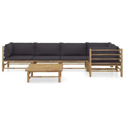 Image de vidaXL Ensemble de salon de jardin 6 pièces avec coussins gris foncé en bambou