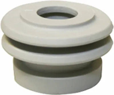 A close-up studio shot of a gray urinal connector.