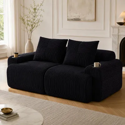 Produktbild von Modulares Cordsofa - 2-Sitzer, Schwarz - Frei kombinierbar - Inklusive Getränkehalter und Aufbewahrungstasche