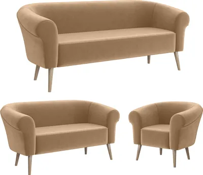 Produktbild von MEBLINI Mini Sofa Set 3-2-1 für Wohnzimmer - Mini Lounge für sechs Personen - Küchensofa - Sofa Klein - Sitzgarnitur - Polstergarnitur - Sofagarnituren - EMILIA - 3+2+1 - Beige Samt