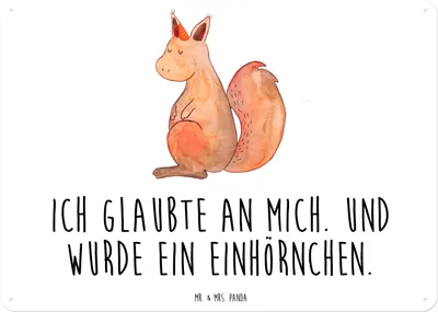 Produktbild von Mr. & Mrs. Panda tafel Einhorn Glauben DIN A3 - Weiß - Geschenk, Unicorn, Eichhörnchen, Metallbild, Metallschild, Blechschild, Eichhorn, Einhörnchen, Schild, Wandbild