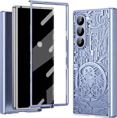Produktbild von Hülle für Samsung Galaxy Z Fold 7 Luxus Galvanisierte Charnierschutz Kristallklare Schutzhülle mit Displayschutzfolie Lila