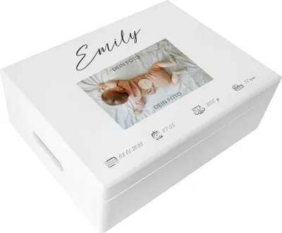 Produktbild von Creative Deco Erinnerungsbox Baby Foto | Personalisierte Holzkiste mit Griffen Weiß