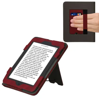 Produktbild von kwmobile Schutzhülle kompatibel mit Kobo Clara BW / Clara Colour / Tolino Shine (5) / Shine Color Flip Hülle - Cover mit Handschlaufe - Herz Brush