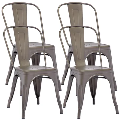 Image de 4x chaise de cuisine chaise de salle à manger en METAL assise en bois empilable, couleur:brun mat/métallique, matériau:métal
