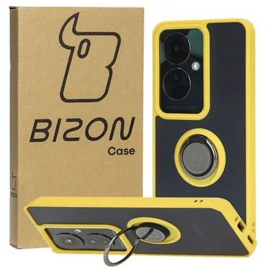 Produktbild von Bizon Case Hybrid Ring Fingerring Hülle für Oppo Reno11 F 5G, Rauch mit gelbem Rahmen