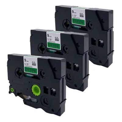 Produktbild von DULA Etikettenband - Kompatibel mit Brother P-Touch Tze-721 - 3 Stück - Schwarz auf grün - 9mm x 8m