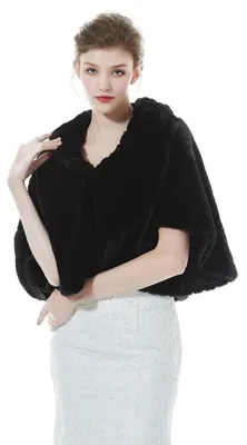 Produktbild von Kunstpelz Bolero Schal Stola Cape Damen Einheitsgröße Schwarz
