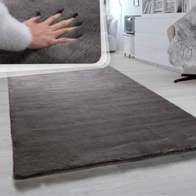 Produktbild von Teppich Wohnzimmer Hochflor Softes Kaninchenfell Imitat Kunstfell Anthrazit Grösse 120x160 cm