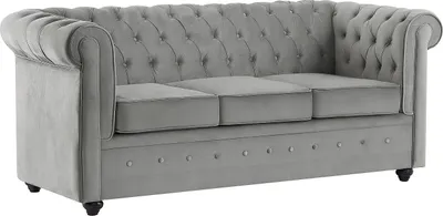 Produktbild von CHESTERFIELD 3-Sitzer Schlafsofa aus hellgrauem Samt