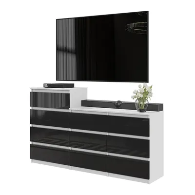 Immagine prodotto di Cassettiera grande GABRIEL 160 cm - Bianco opaco / Nero lucido - Credenza moderna con 10 cassetti