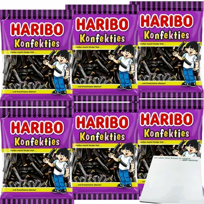 Produktbild von Haribo Konfekties Lakritzstangen mit Konfektfüllung 6er Pack (6x160g Packung) + usy Block