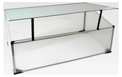 Produktbild von Frühbeet aus Aluminium | Hochbeetabdeckung mit arretierbarem Dach | Frühbeetkasten mit Polycarbonatplatten | Frühbeetaufsatz für Hochbeet 100 x 60 cm | Mini-Gewächshaus