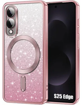 Image de Coque pour Samsung Galaxy S25 Edge, Silicone avec Anneau Magnétique et Protection Caméra - Rose