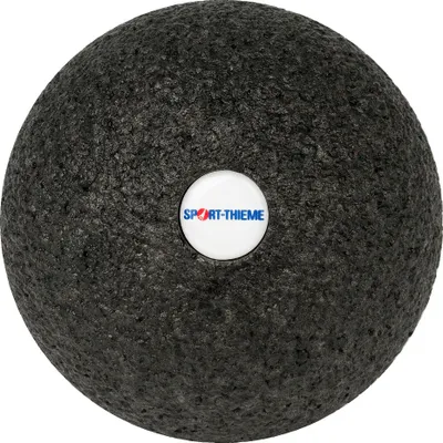 A black textured ball with a white circular logo in the center.