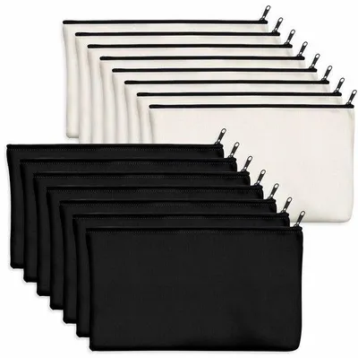 Produktbild von Katoenen Canvas-Taschen 15er Pack, beige & schwarz, für DIY, Schminkzubehör, Lagerung