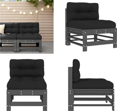 Produktbild von vidaXL Mittelsofa mit Kissen Grau Massivholz Kiefer - Mittelsofa - Mittelsofas - Gartensofa - Outdoor Sofa