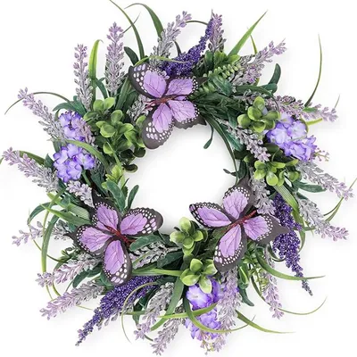 Productafbeelding van PromoHome® Lavendelkrans met vlinder - Paarse decoratie voor binnen en buiten - 38 cm