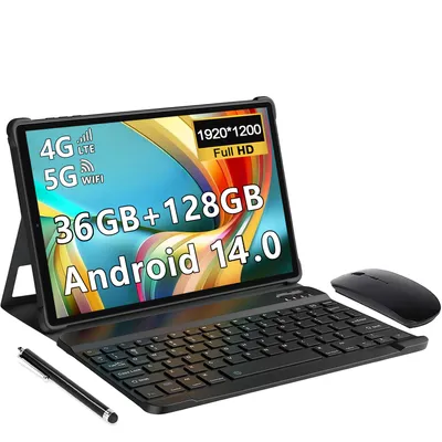 Produktbild von Tablet 10 Zoll mit Tastatur und Maus MAGCH, Octa-Core, 36GB+128GB(1TB TF), Android 14, 1920*1200 FHD, 4G LTE/SIM/5G WIFI, 8000mAh, 13MP+8MP, Schwarz