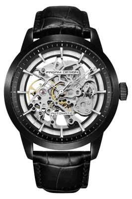 Produktbild von Herrenuhr Pagani Design Ophio, mechanisch, echtes Leder, Skelett, schwarz / schwarz