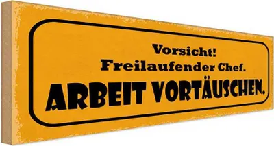 Produktbild von vianmo Holzschild 10x27 cm Vorsicht freilaufebder Chef Warnschild Hinweisschild