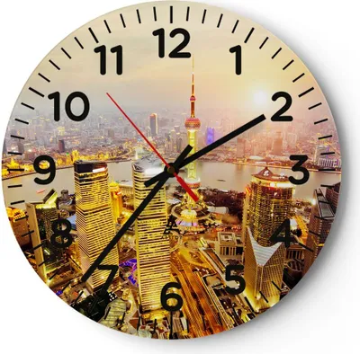 Produktbild von Wanduhr - Rund - Glasuhr - Architektur asien gebäude - 30x30cm - Schleichendes Uhrwerk - Lautlos - zum Aufhängen bereit - Dekoration Modern - Wanddekoration aus Glas - C4AR30x30-2399