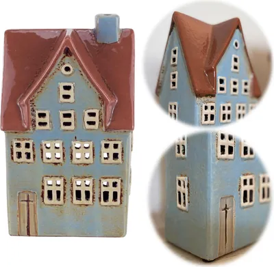 Produktbild von Teelichthaus Lichterhaus Aarhus 19cm Keramik Fachwerkhaus Teelichthalter