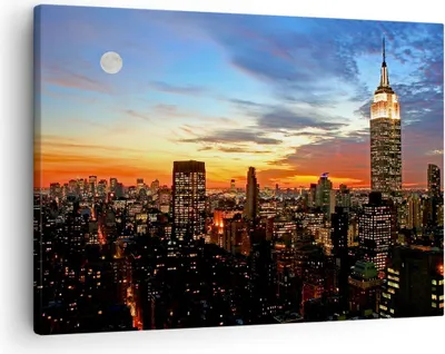 Produktbild von Bild auf Leinwand - Leinwandbild - Amerika gebäude sonnenuntergang wolkenkratzer - 70x50cm - Wand Bild - Wanddeko - Leinwanddruck - Bilder - Kunstdruck - Leinwand bilder - Wandkunst - AA70x50-2125