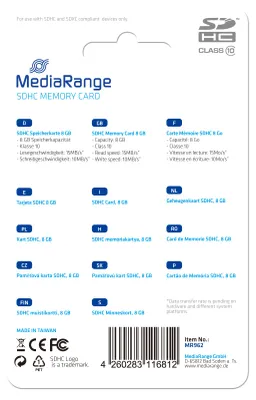 Productafbeelding van MediaRange MR962 MediaRange SD Card 8GB SDHC CL.10