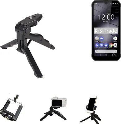 Produktbild von K-S-Trade Stativ Tisch-Ständer Dreibein Handy-Stativ Ständer kompatibel mit Gigaset GX290 Mini-Stativ Smartphone Tripod Handy-Stativ aus Plastik