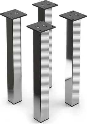 Four silver and black table legs are arranged in a group on a white background.