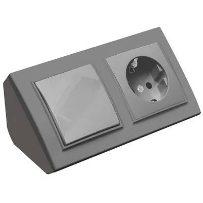Produktbild von Ecksteckdose Steckdose + Lichtschalter Steckdosenblock 45° Verteilerdose silber.