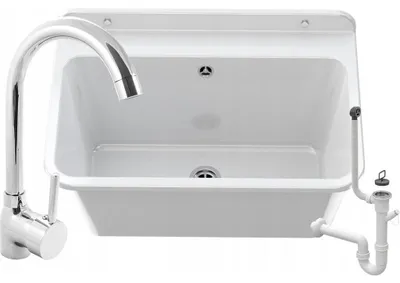 Produktbild von Granitan | Wirtschaftsspüle - LARGE - mit ausziehbarer Armatur - mit Siphon - Weiß - 61 x 41 cm - für Waschküche und Garage