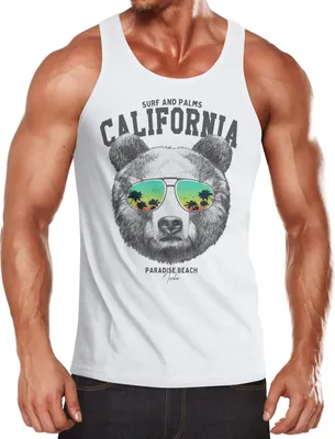 Produktbild von Herren Tank-Top Löwe Bär Sonnenbrille Palmen Summer California Muskelshirt Muscle Shirt Neverless® Bear weiß XXL
