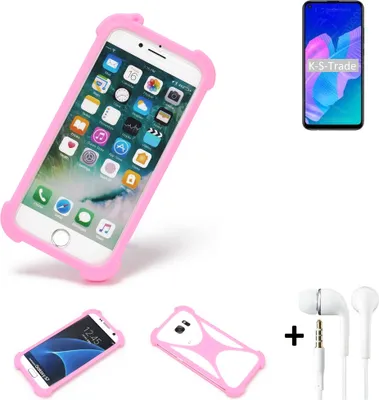 Produktbild von K-S-Trade Bumper + Kopfhörer kompatibel mit Huawei Y7p Handy Hülle Schutzhülle Silikon Schutz Hülle Cover Case Silikoncase Silikonbumper TPU