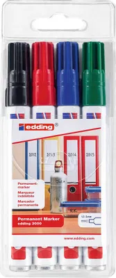 Produktbild von edding 3000 Permanentmarker farbsortiert 1,5 - 3,0 mm, 4 St.