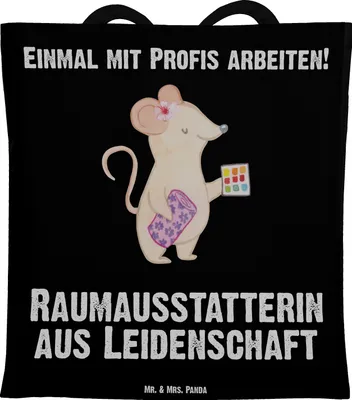 Produktbild von Mr. & Mrs. Panda Uni Tasche Raumausstatterin Leidenschaft - Schwarz - Geschenk, Büchertasche, Tote Bag, Schultasche, Jutebeutel, Shopping