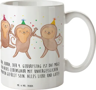 Produktbild von Mr. & Mrs. Panda Tasse 4. Geburtstag Feiern - Weiß - Geschenk, Happy Birthday, Kindergeburtstag, Kaffeetasse, Teetasse, Kaffeebecher, unvergessliche Momente, für kaffee