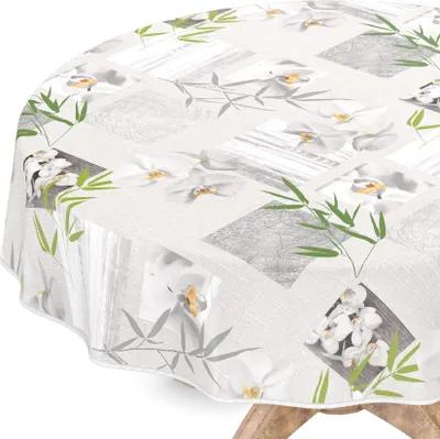 Produktbild von Tischdecke Wachstuch Blumen Grau Robust Wasserabweisend Rund 120 cm