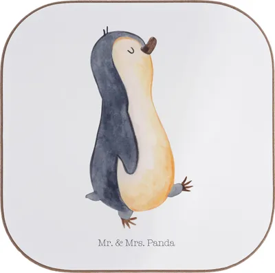 Produktbild von Mr. & Mrs. Panda Tassenuntersetzer Pinguin marschieren - Weiß - Geschenk, gläseruntersetzer, Familie, Tischuntersetzer, Untersetzer für Gläser, Glas, Bruder, Spazieren