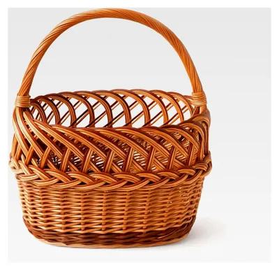Produktbild von Weidenkorb 37 x 40 x 20 cm, geflochten aus Weide, Picknickkorb, Pilzkorb, Tragekorb mit Henkel, zweifarbig