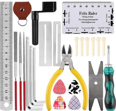 Image de ZJchao Guitar -Tool -Kit, kit d'entretien de la guitare Réparation de la guitare 26 PCS Kit d'outils de réparation de la guitare Ukulele Bass E Kit de nettoyage de la guitare avec étui de transport f��r String Instrument Enthusiast