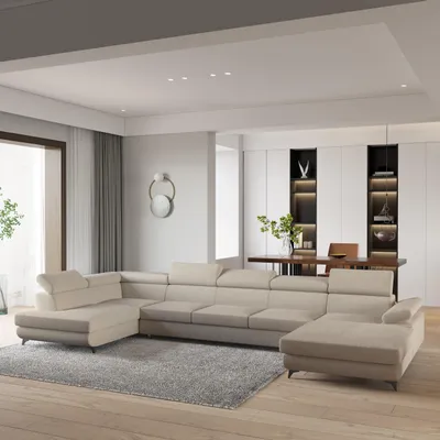Produktbild von Masseno Ecksofa MONTIVA mit Schlaffunktion U-Form, Sofa mit Bettkasten, Wohnzimmersofa, Couch, Soffa, Bettsofa, Couchgarnitur- Beige, QUELLE 05