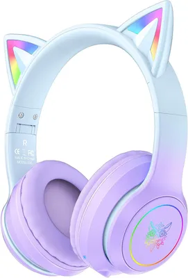 Image de Casque Bluetooth supra-auriculaire avec oreilles de chat LED, avec microphone,son stéréo Hi-Fi, 55h de batterie,réglage du volume,sans fil & filaire pour enfants-adultes