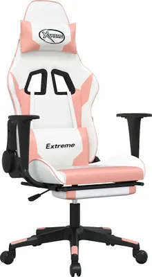 Produktbild von vidaXL Gaming-Stuhl mit Massage & Fußstütze Weiß & Rosa Kunstleder